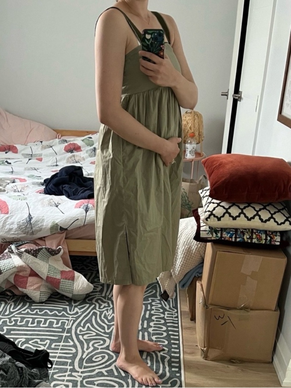 Hatch Collection Olive Green Maternity Midi Sundress Excellent Condition